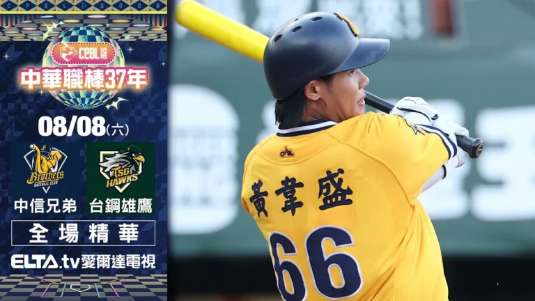 8/8中信兄弟6：1台鋼雄鷹比賽結果｜黃韋盛3打點逆轉、兄弟14安奪本季第30勝