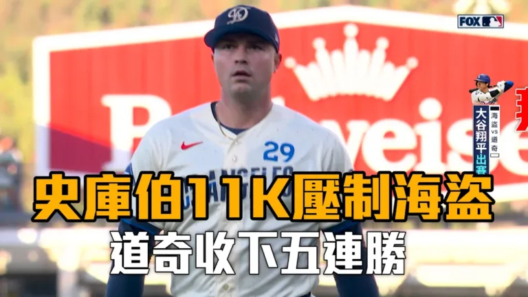 MLB|道奇4:3逆轉海盜!史庫柏轉隊首勝到手7局狂飆11K 8 MLB|道奇4:3逆轉海盜!史庫柏轉隊首勝到手7局狂飆11K