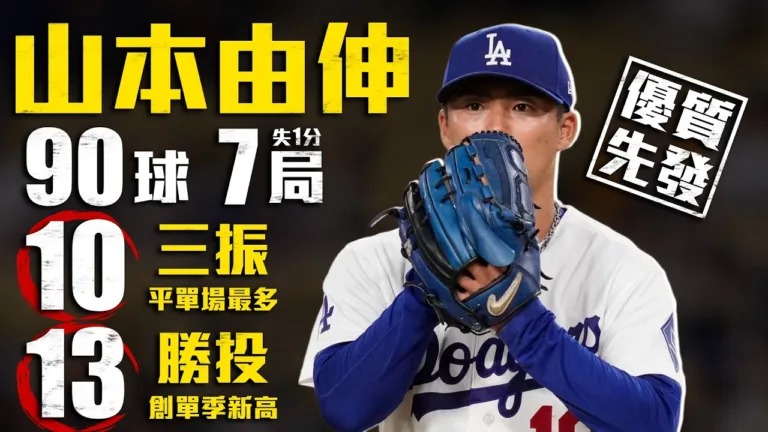 MLB|山本由伸本季新高第13勝!道奇14比1血洗紅人 5 MLB|山本由伸本季新高第13勝!道奇14比1血洗紅人